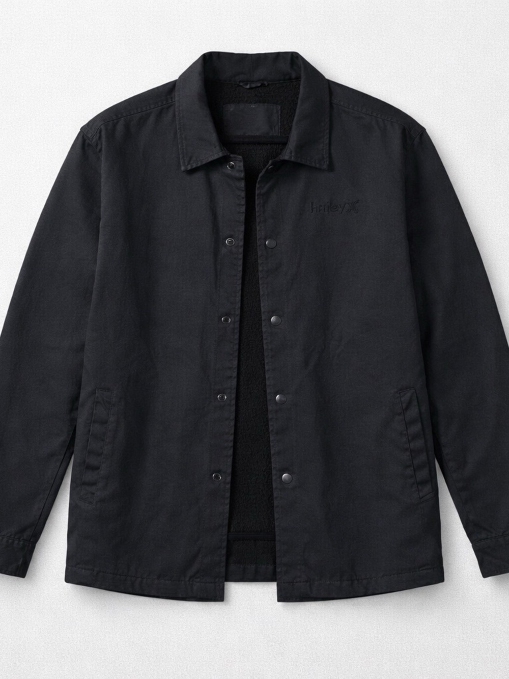 Hurley Men's Black Lightweight Snap-Front Shirt Jacket